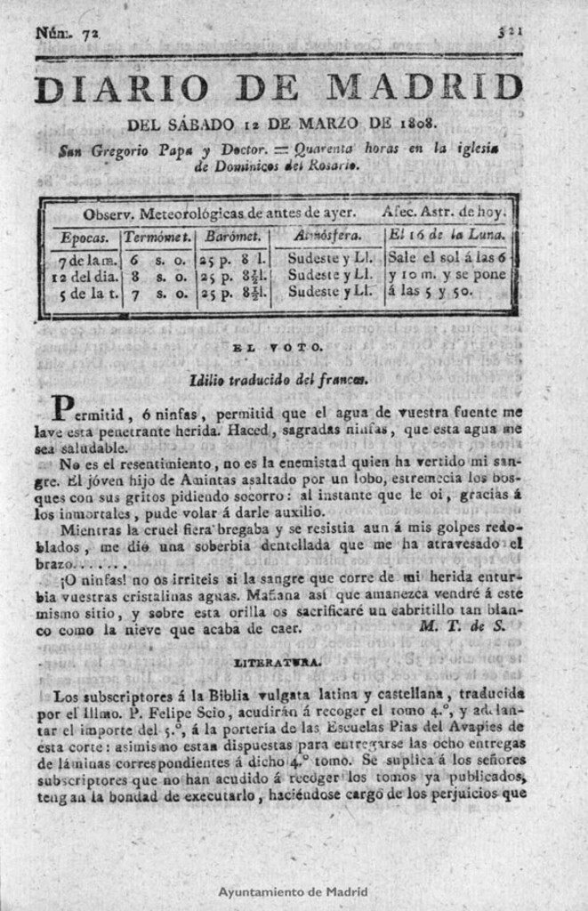 Miniatura de Diario de Madrid del sabado 12 de Marzo de 1808