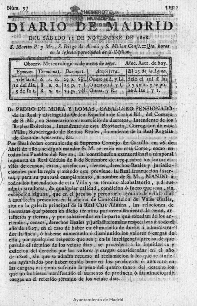 Miniatura de Diario de Madrid del sábado 12 de Noviembre de 1808
