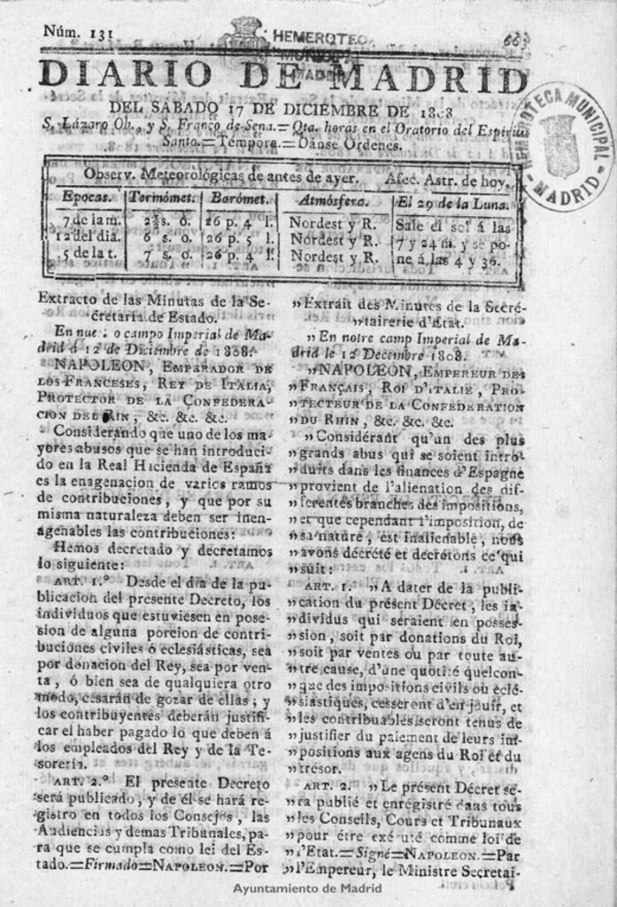 Miniatura de Diario de Madrid del sábado 17 de Diciembre de 1808