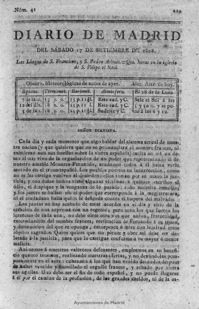 Miniatura de Diario de Madrid del sábado 17 de Septiembre de 1808