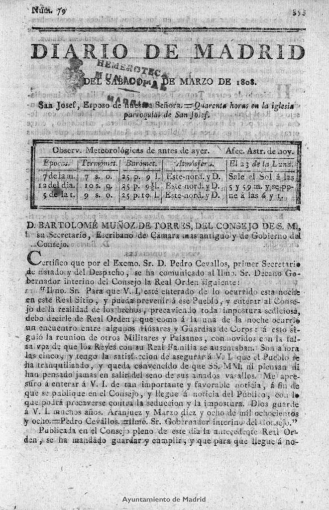 Miniatura de Diario de Madrid del sábado 19 de Marzo de 1808