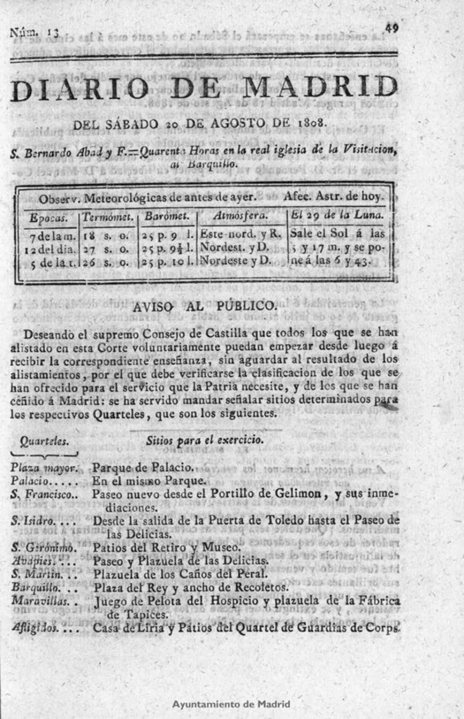 Miniatura de Diario de Madrid del sábado 20 de Agosto de 1808