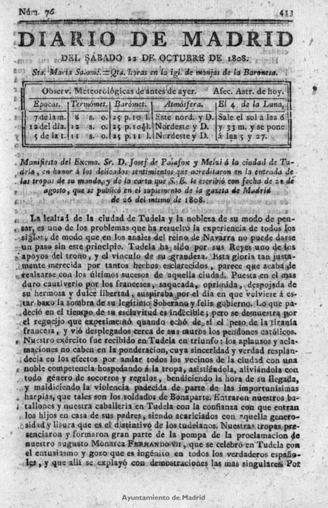 Miniatura de Diario de Madrid del sábado 22 de Octubre de 1808