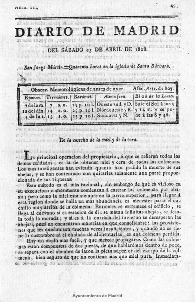 Miniatura de Diario de Madrid del sábado 23 de Abril de 1808