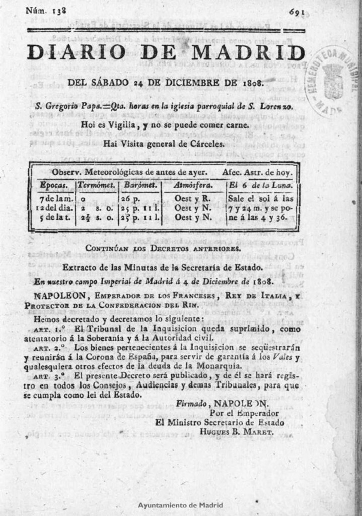 Miniatura de Diario de Madrid del sábado 24 de Diciembre de 1808