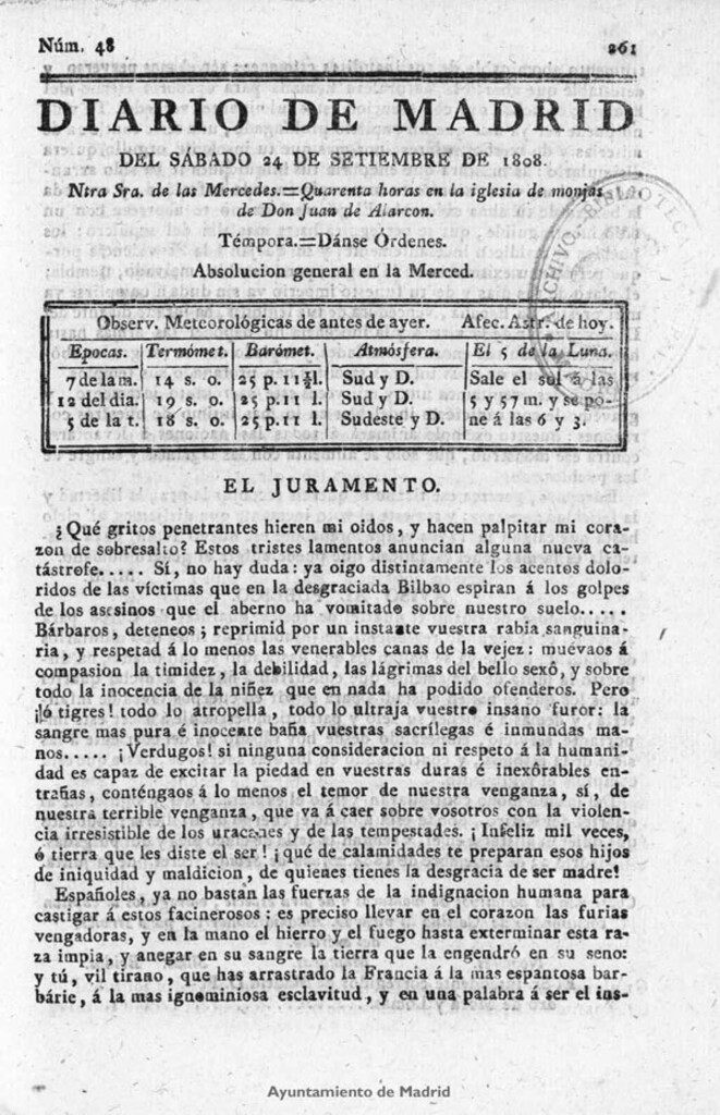 Miniatura de Diario de Madrid del sábado 24 de Septiembre de 1808