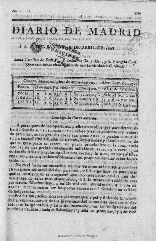 Miniatura de Diario de Madrid del sábado 30 de Abril de 1808