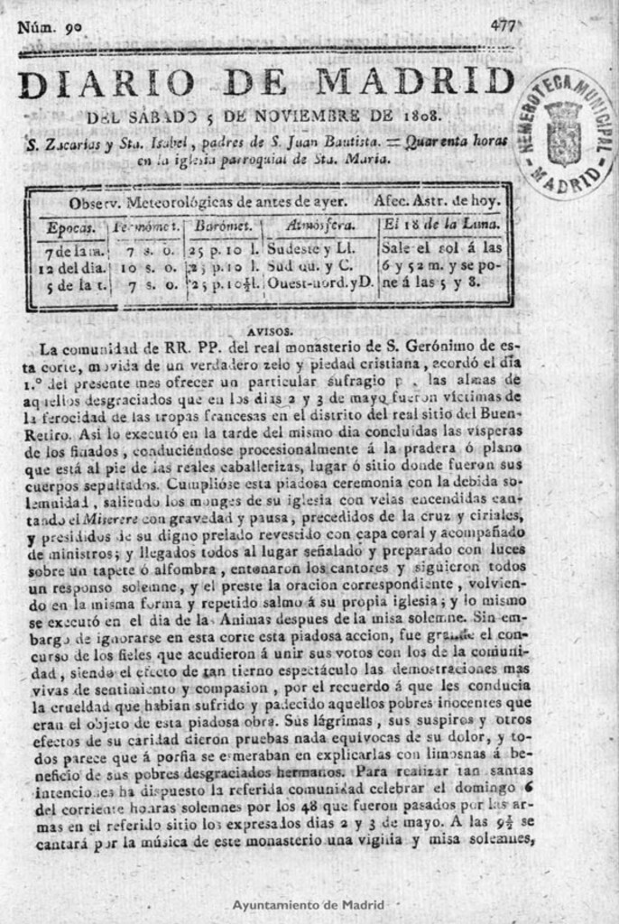 Miniatura de Diario de Madrid del sábado 5 de Noviembre de 1808