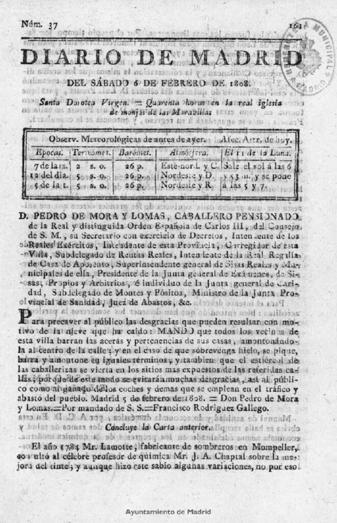 Miniatura de Diario de Madrid del sábado 6 de Febrero de 1808