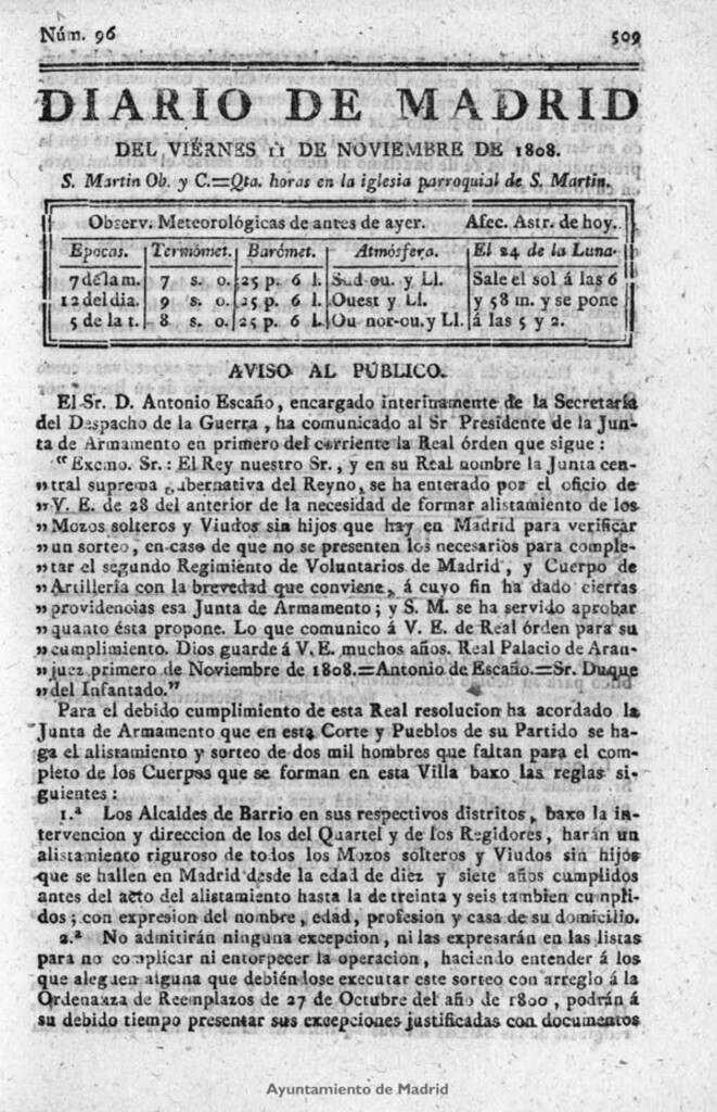 Miniatura de Diario de Madrid del viernes 11 de Noviembre de 1808