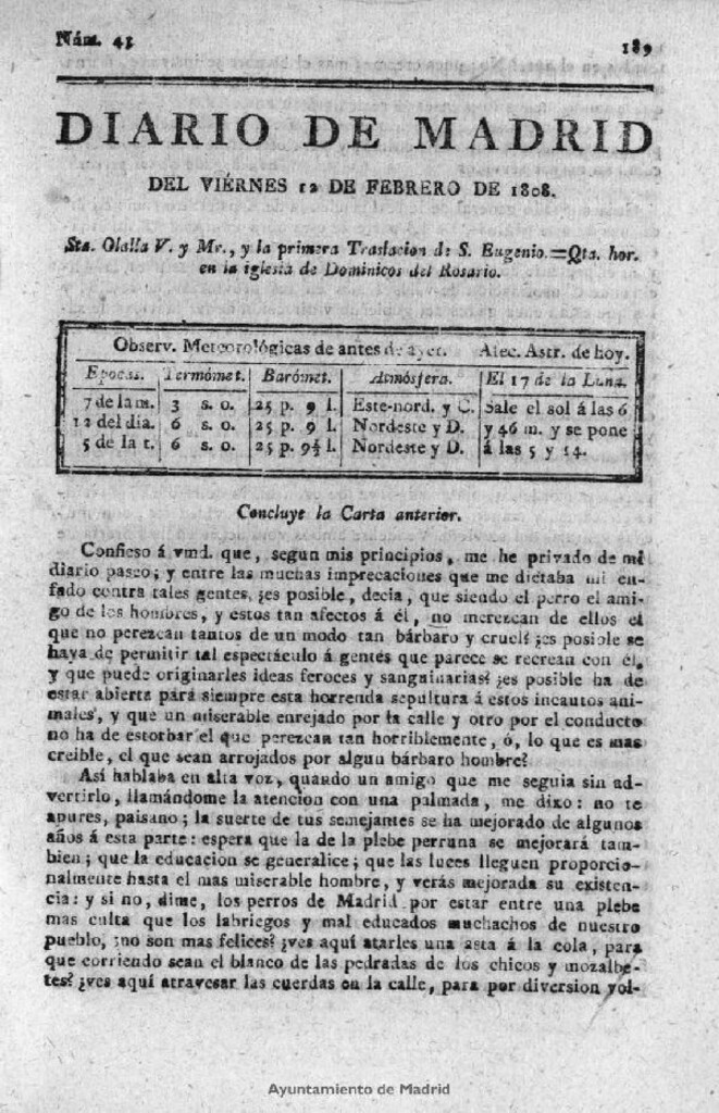 Miniatura de Diario de Madrid del viernes 12 de Febrero de 1808