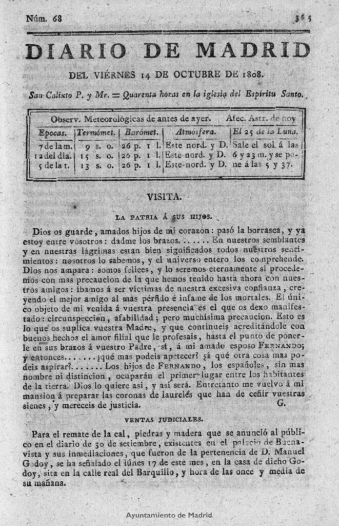 Miniatura de Diario de Madrid del viernes 14 de Octubre de 1808