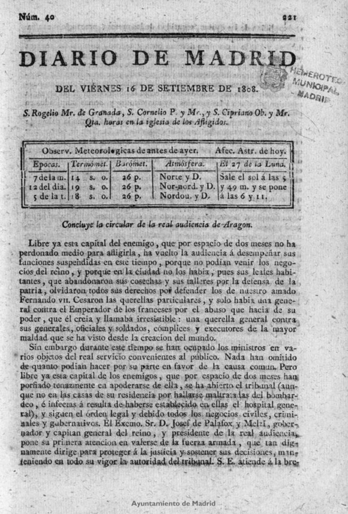 Miniatura de Diario de Madrid del viernes 16 de Septiembre de 1808