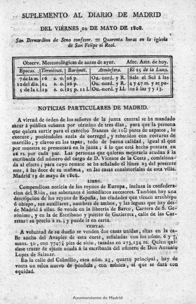 Miniatura de Diario de Madrid del viernes 20 de Mayo de 1808