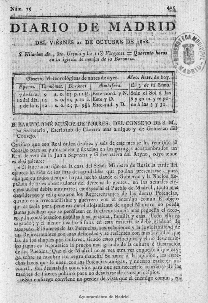 Miniatura de Diario de Madrid del viernes 21 de Octubre de 1808