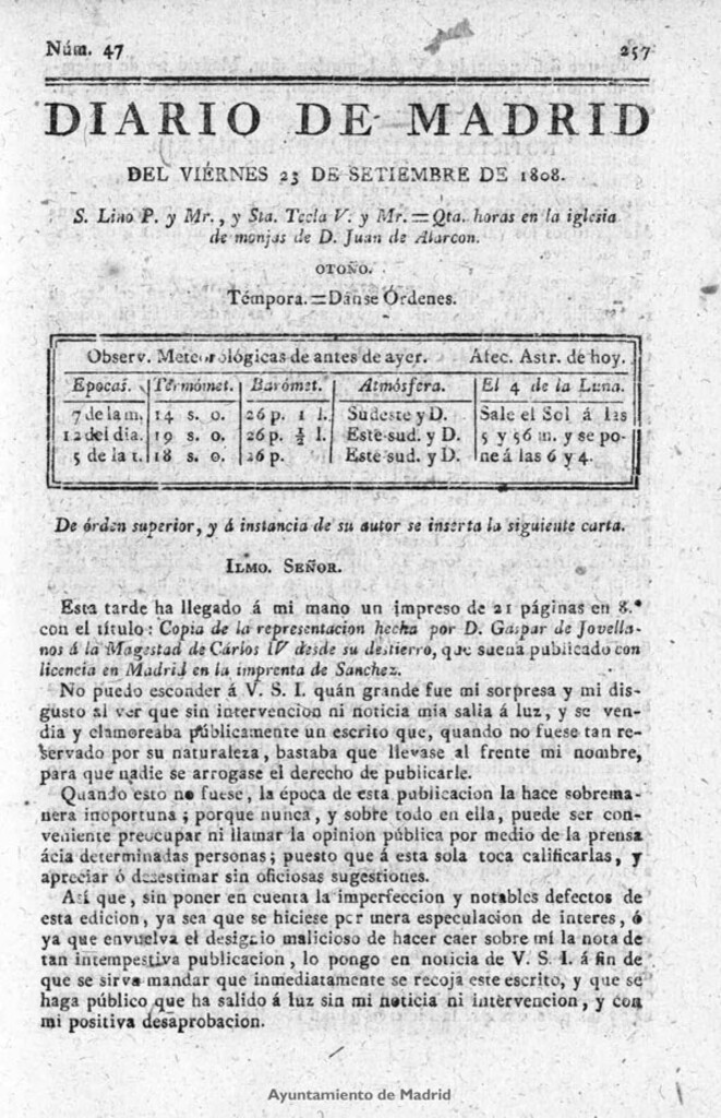 Miniatura de Diario de Madrid del viernes 23 de Septiembre de 1808