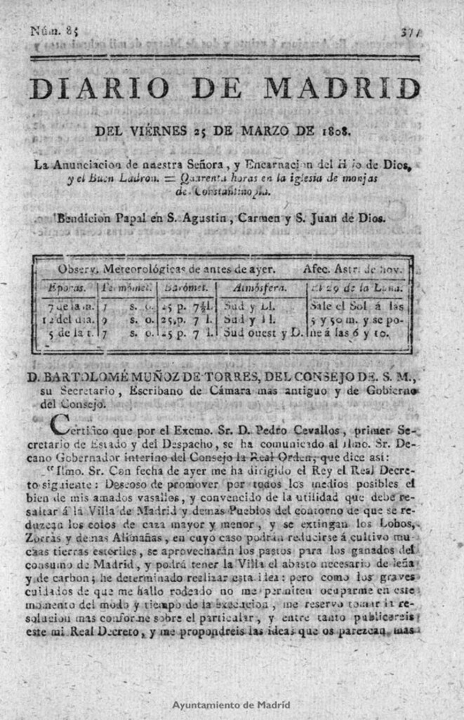 Miniatura de Diario de Madrid del viernes 25 de Marzo de 1808