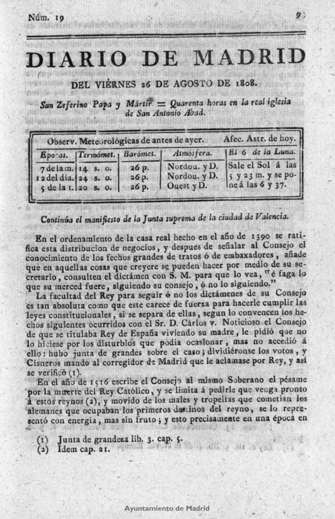 Miniatura de Diario de Madrid del viernes 26 de Agosto de 1808