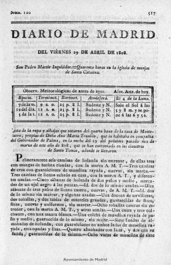 Miniatura de Diario de Madrid del viernes 29 de Abril de 1808