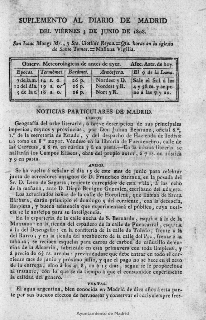 Miniatura de Diario de Madrid del viernes 3 de Junio de 1808