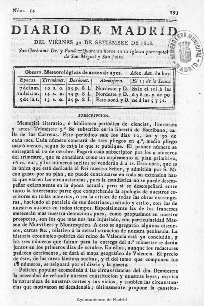 Miniatura de Diario de Madrid del viernes 30 de Septiembre de 1808