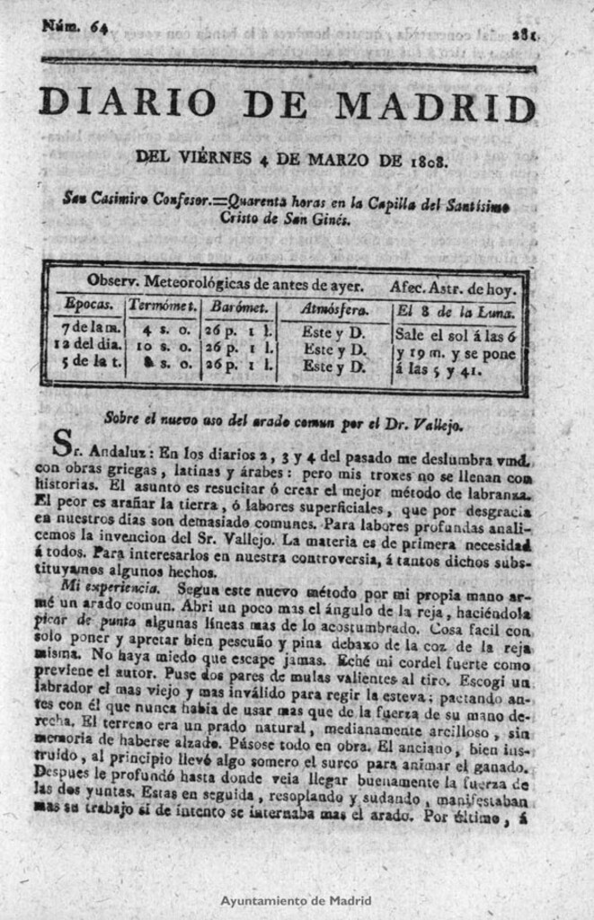 Miniatura de Diario de Madrid del viernes 4 de Marzo de 1808