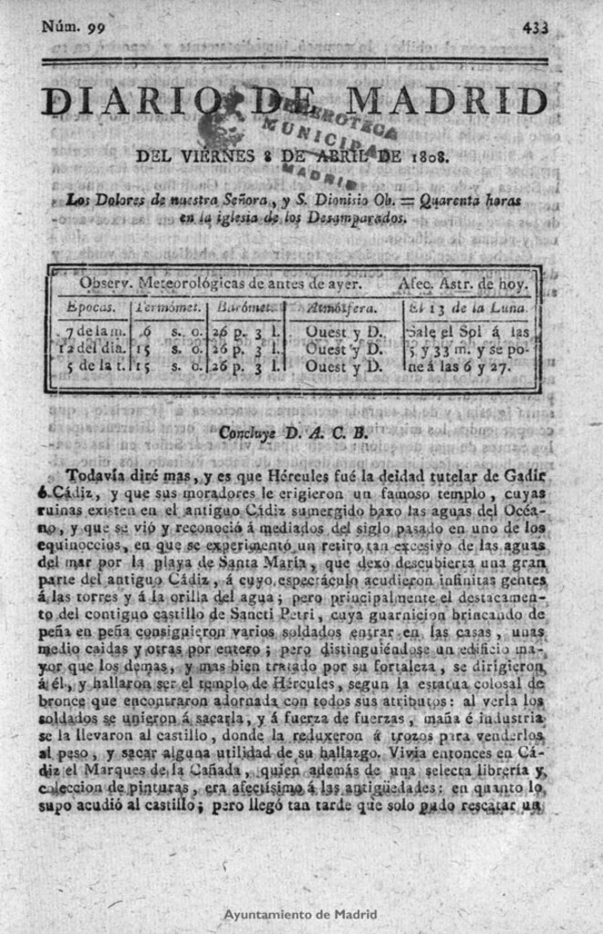 Miniatura de Diario de Madrid del viernes 8 de Abril de 1808