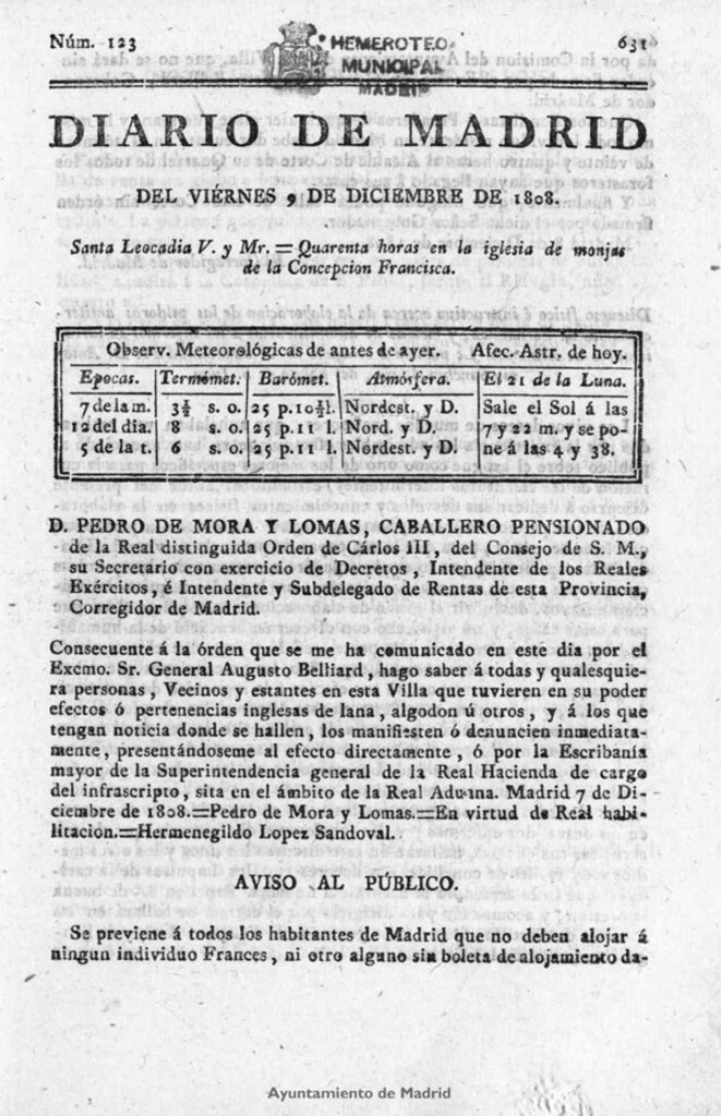 Miniatura de Diario de Madrid del viernes 9 de Diciembre de 1808