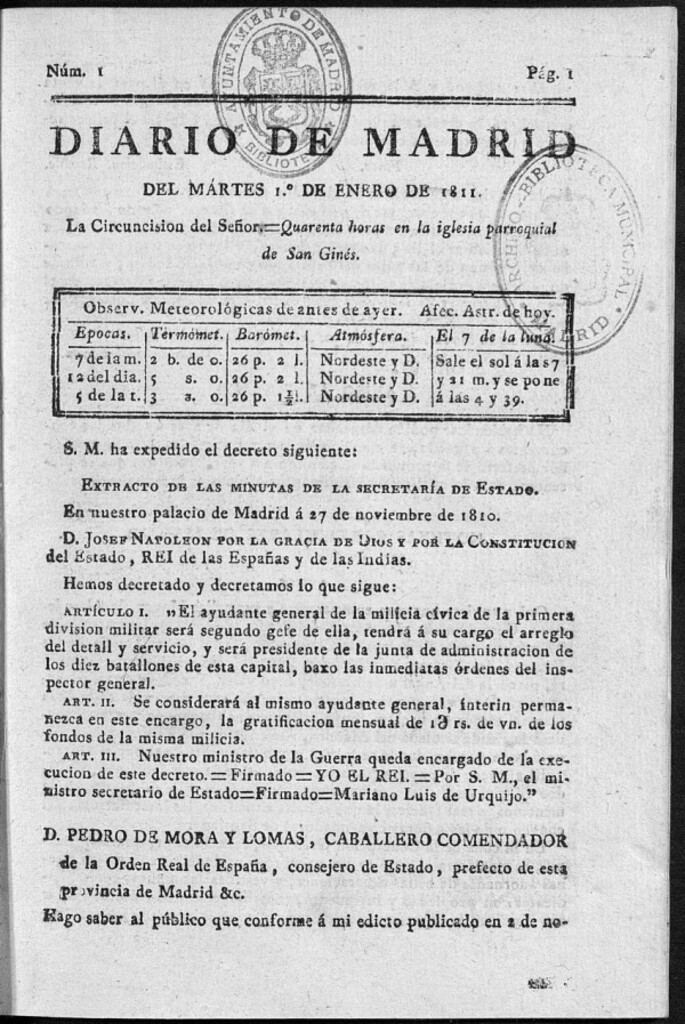 Miniatura de Diario de Madrid del martes 1 de Enero de 1811