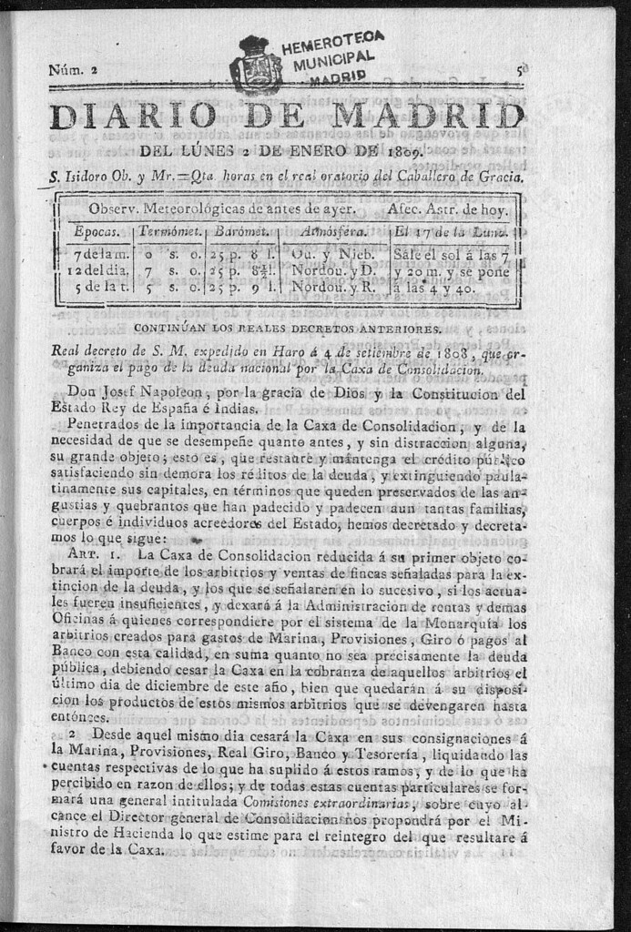 Miniatura de Diario de Madrid del lunes 2 de Enero de 1809