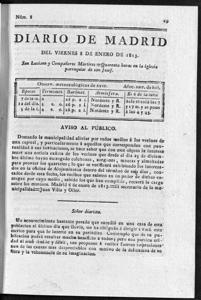 Miniatura de Diario de Madrid del Viernes 8 de Enero de 1813