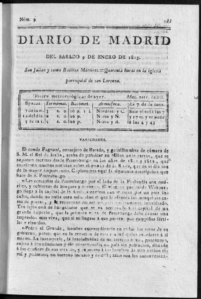 Miniatura de Diario de Madrid del Sábado 9 de Enero de 1813