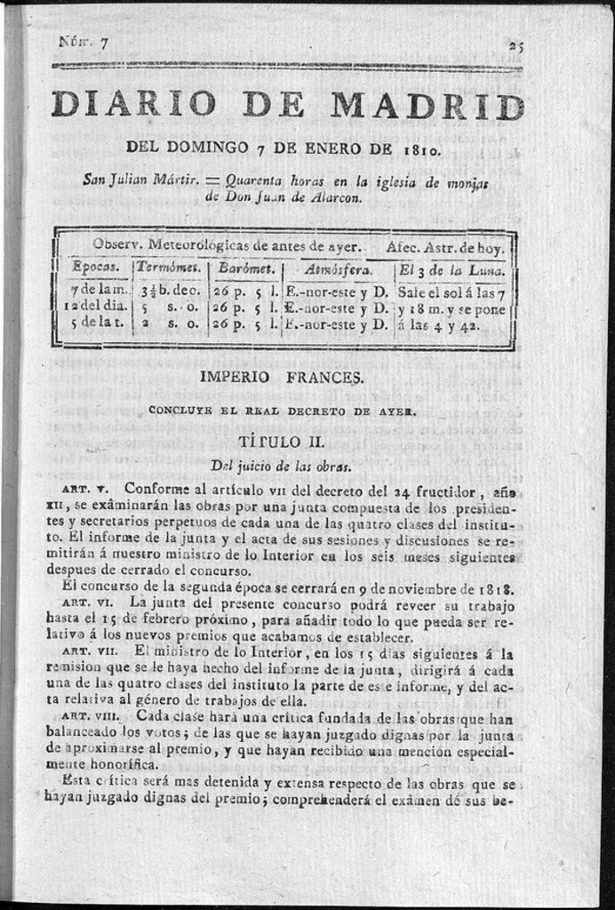 Miniatura de Diario de Madrid del domingo 7 de Enero de 1810