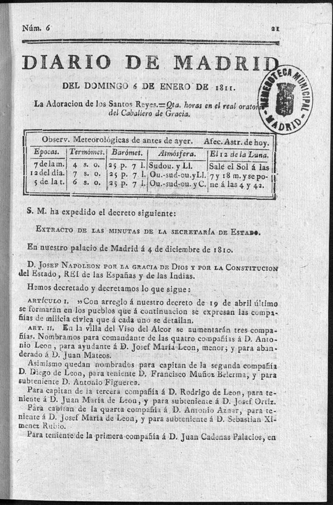 Miniatura de Diario de Madrid del domingo 6 de Enero de 1811