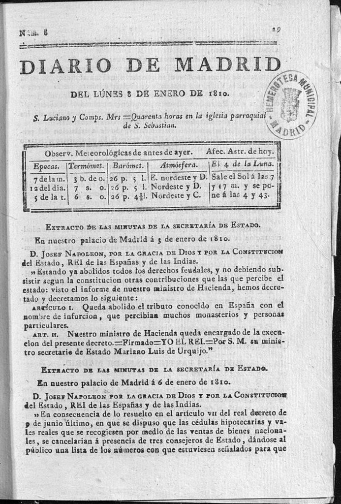 Miniatura de Diario de Madrid del lunes 8 de Enero de 1810