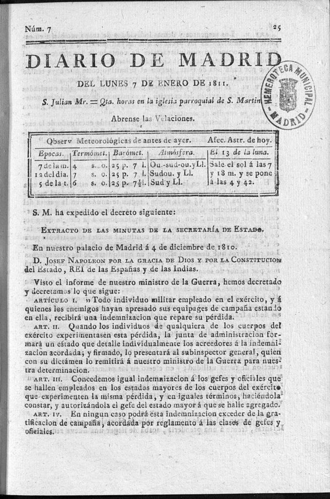 Miniatura de Diario de Madrid del lunes 7 de Enero de 1811