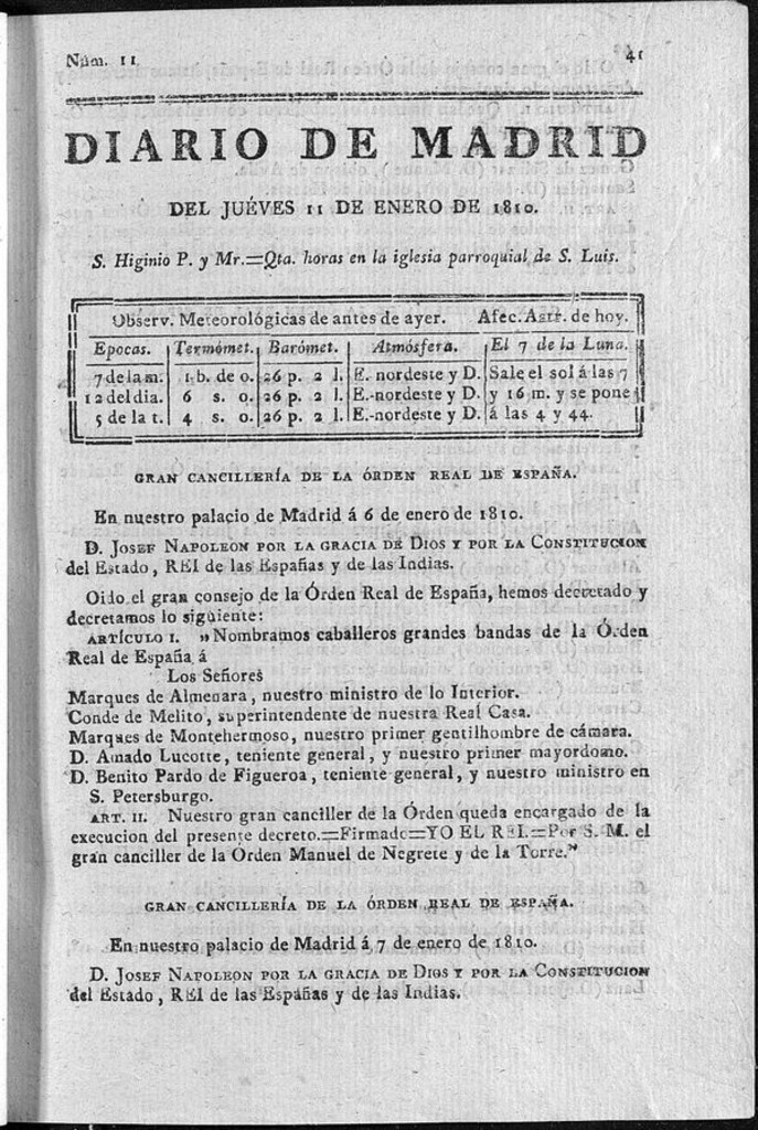 Miniatura de Diario de Madrid del jueves 11 de Enero de 1810