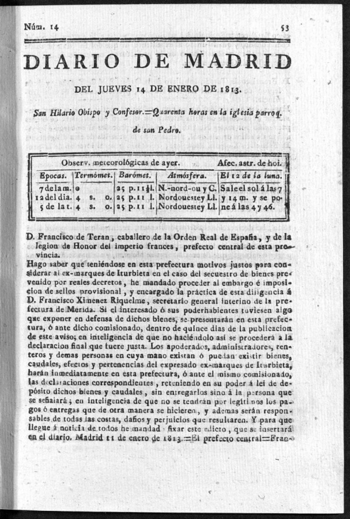 Miniatura de Diario de Madrid del Jueves 14 de Enero de 1813