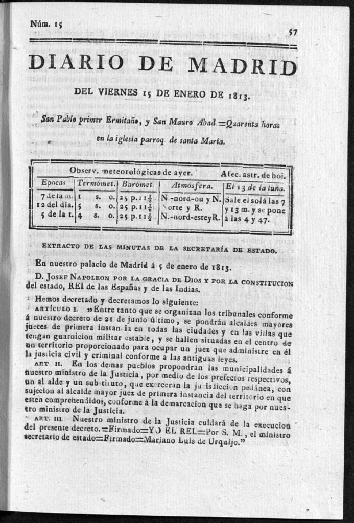 Miniatura de Diario de Madrid del Viernes 15 de Enero de 1813