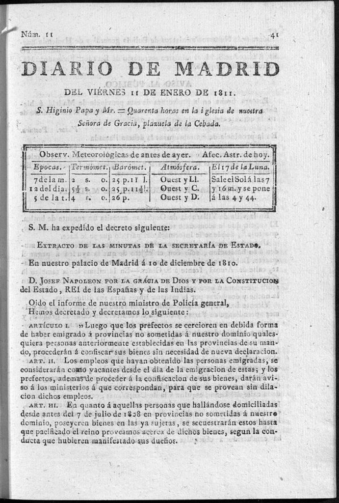 Miniatura de Diario de Madrid del viernes 11 de Enero de 1811