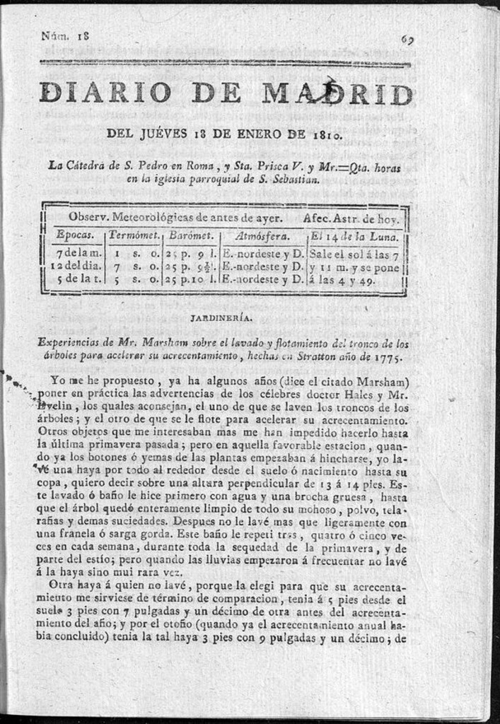 Miniatura de Diario de Madrid del jueves 18 de Enero de 1810