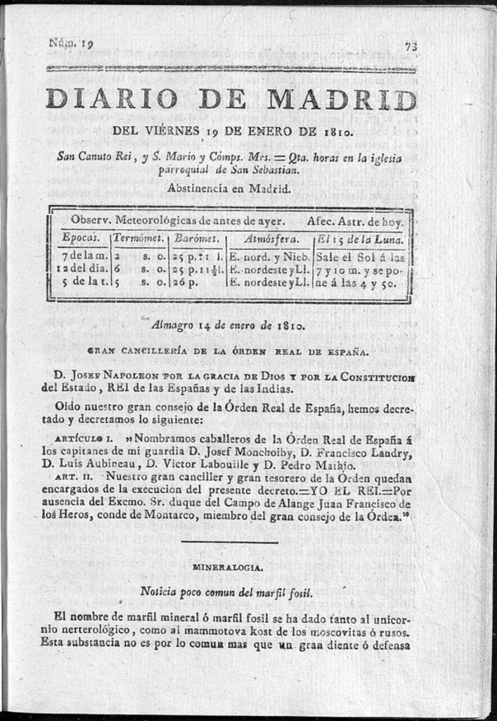 Miniatura de Diario de Madrid del viernes 19 de Enero de 1810