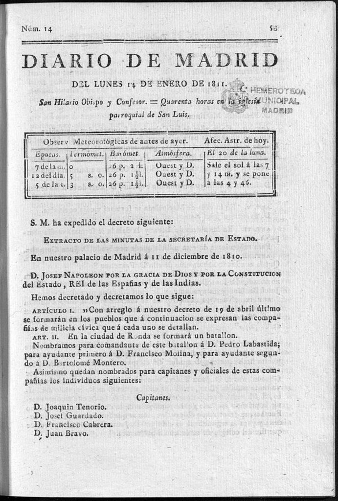 Miniatura de Diario de Madrid del lunes 14 de Enero de 1811