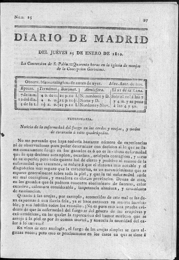 Miniatura de Diario de Madrid del jueves 25 de Enero de 1810
