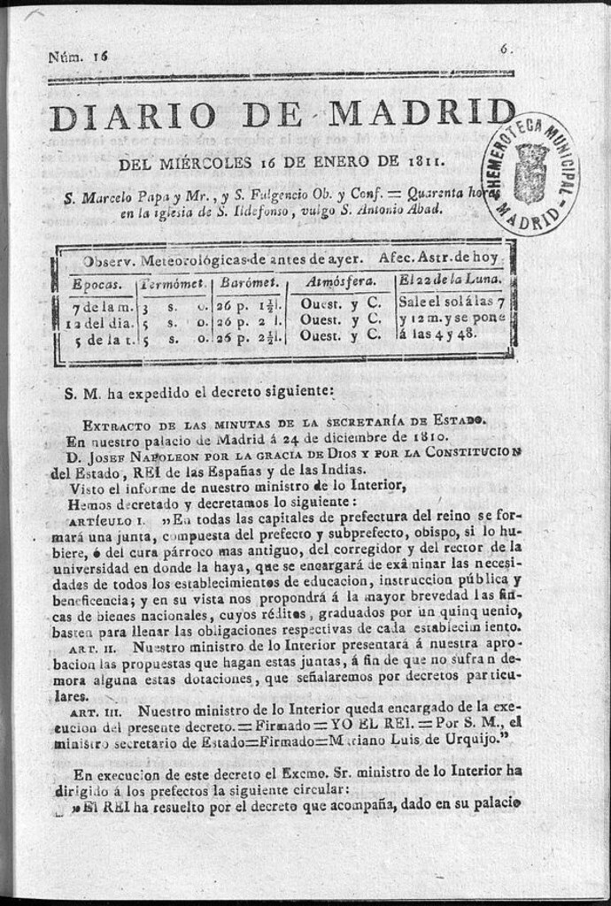 Miniatura de Diario de Madrid del miércoles 16 de Enero de 1811