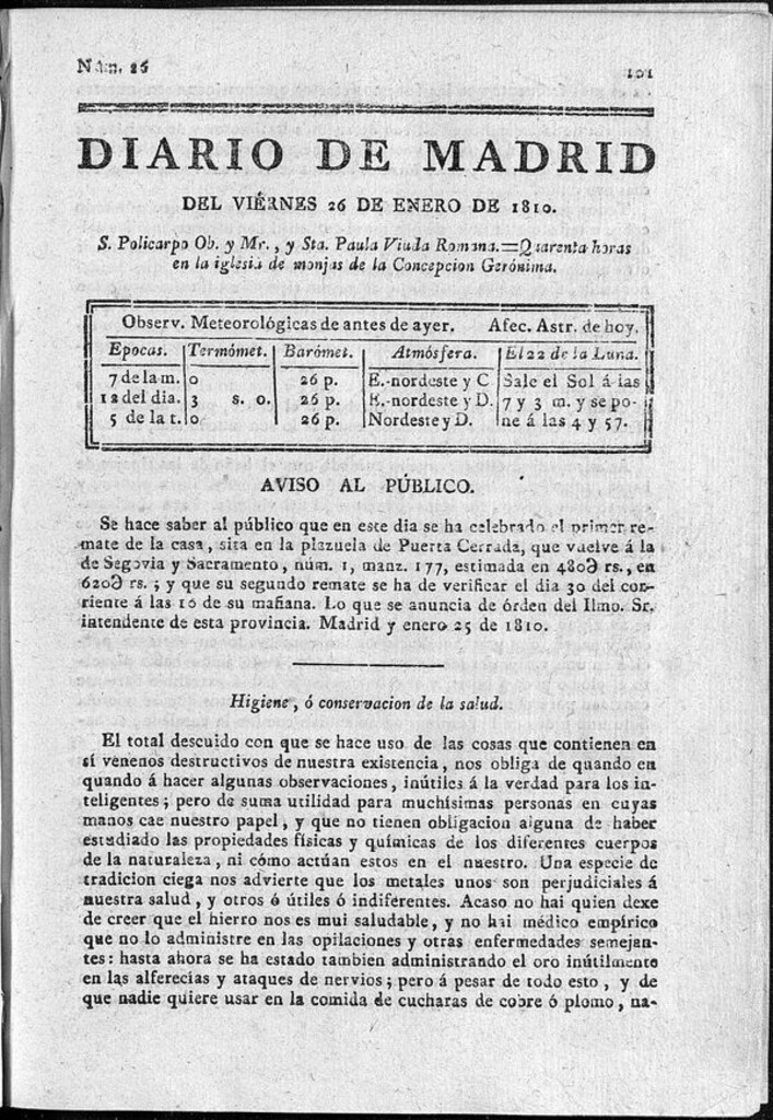 Miniatura de Diario de Madrid del viernes 26 de Enero de 1810