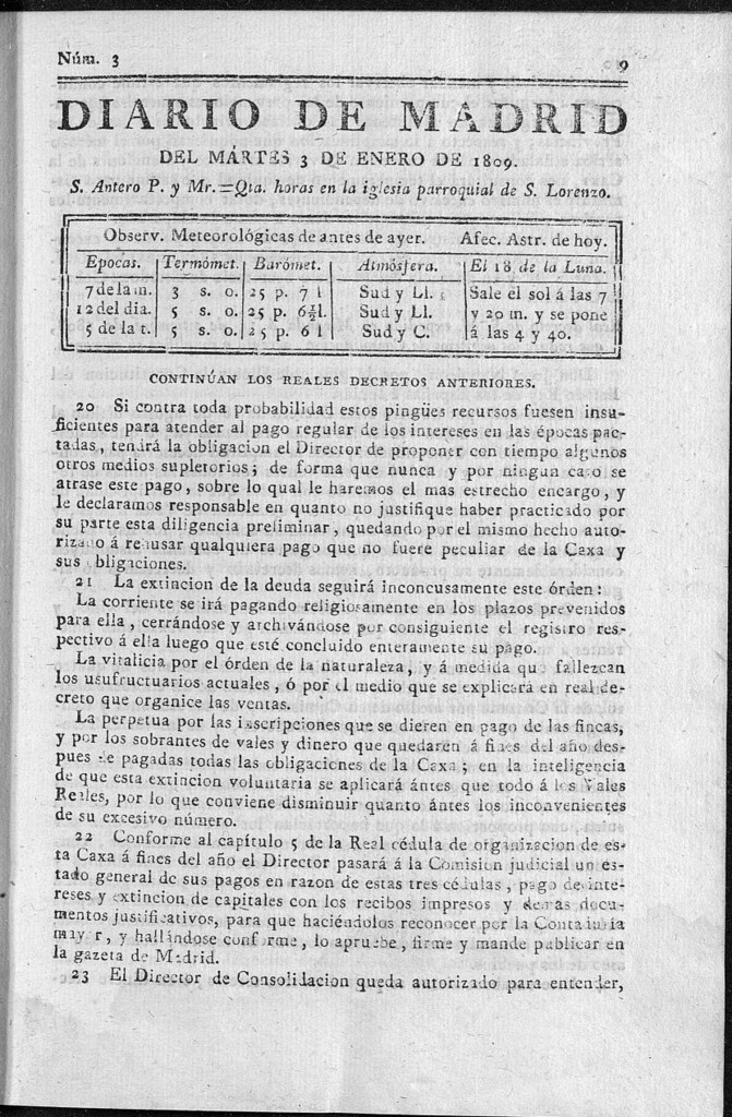 Miniatura de Diario de Madrid del martes 3 de Enero de 1809