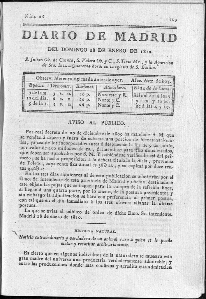 Miniatura de Diario de Madrid del domingo 28 de Enero de 1810