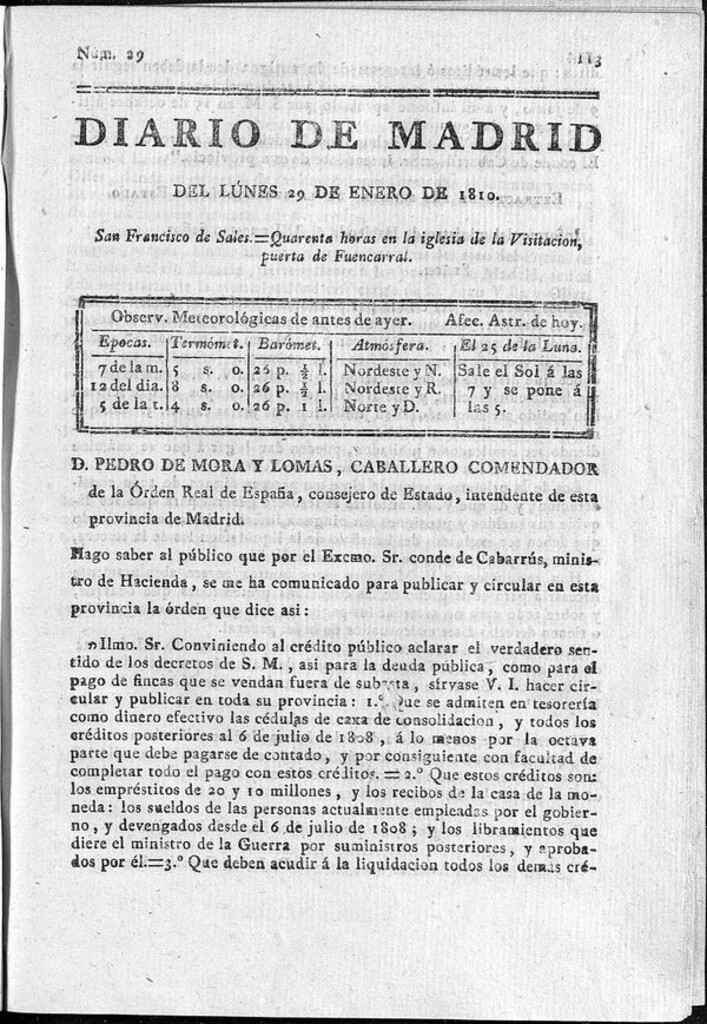 Miniatura de Diario de Madrid del lunes 29 de Enero de 1810