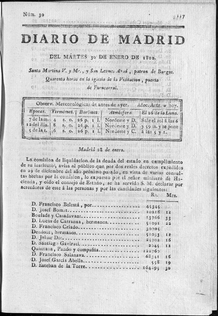 Miniatura de Diario de Madrid del martes 30 de Enero de 1810